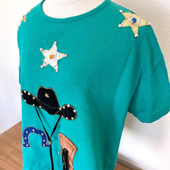 Y2K Western Tshirt - Embellished - Green - Cowgirl - One Size - Picture 3 of 10